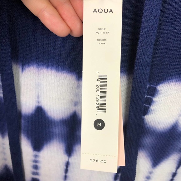 Aqua Tie Dye Long Sleeve Hoodie Blue White Medium - Picture 8 of 9